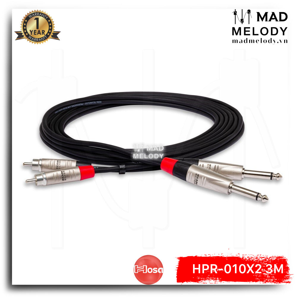 Hosa Pro Stereo Interconnect HPR-010X2 (3m) (REAN 2 1/4in TS - 2RCA) [Dây cáp 6ly bông sen đầu REAN NEW]