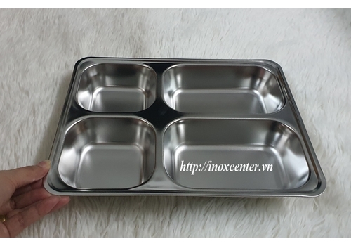 KHAY CƠM PHẦN 4 NGĂN SÂU LÒNG -INOX 201 ( 28x22x4 CM )