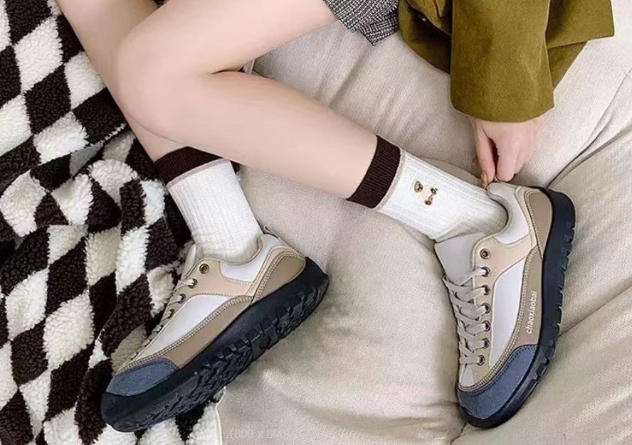Set 5 Đôi Tất Vớ Nữ Cao Cổ Mix Gấu Kẻ