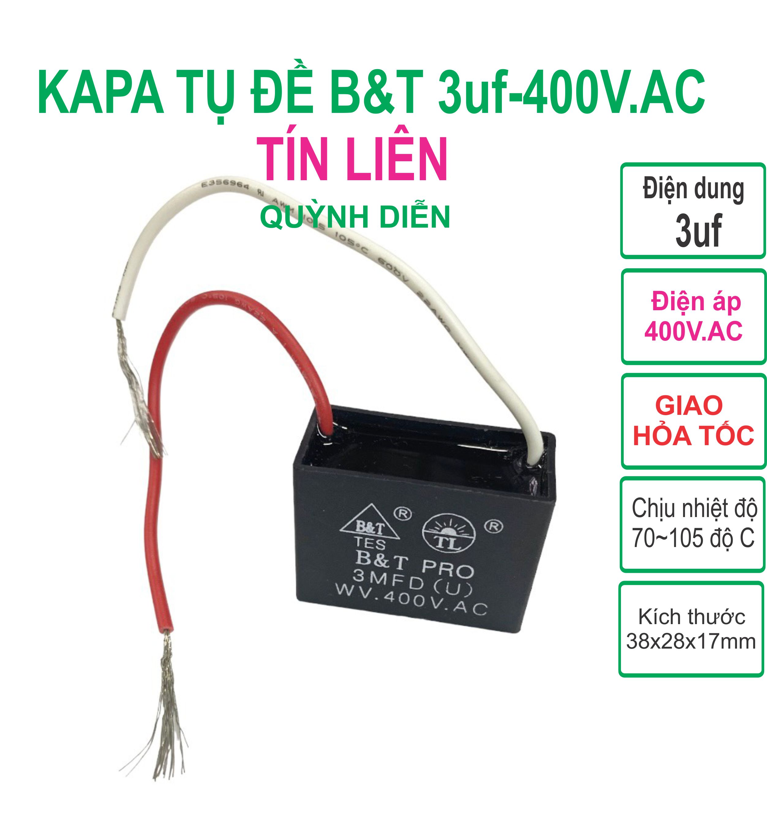 Combo 10 capa tụ đề 3uf 400v.ac b&t tín liên kapa ngậm tụ quạt - linh kiện điện tử quỳnh diễn