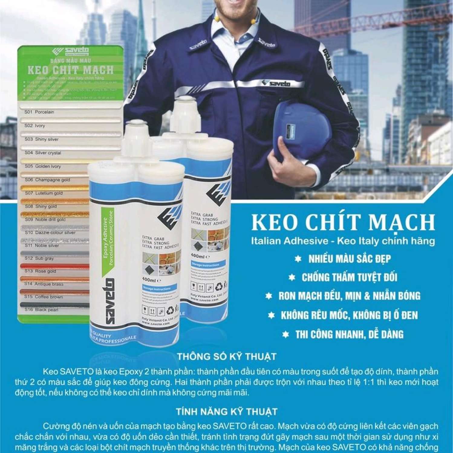 Keo Chít Mạch Saveto  Epoxy Hai Thành Phần ( Chống Thấm- Bám bụi) 400ml