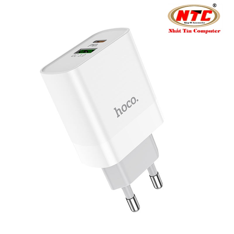 Cốc sạc 2 cổng Hoco C80A USB QC3.0 và Type-C PD18W (Trắng) - Hãng phân phối chính thức - Nhất Tín Computer