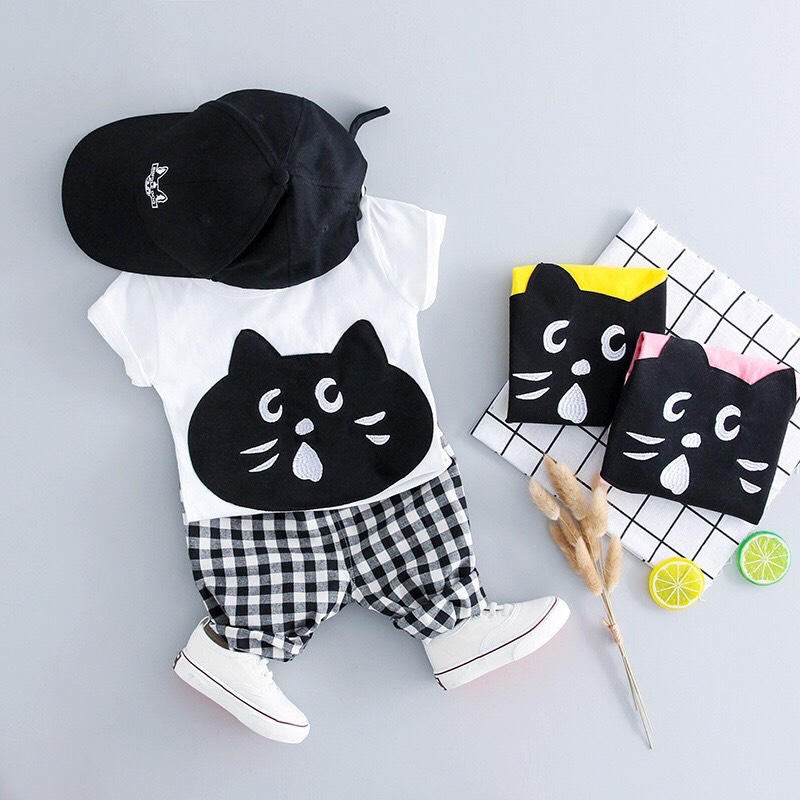 BỘ THUN COTTON HÌNH MÈO CHO BÉ  5-17kg