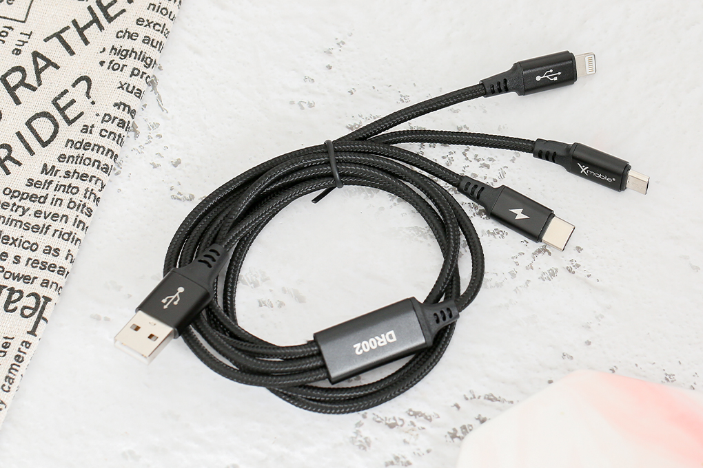 Cáp 3 đầu Lightning Type C Micro 1m Xmobile DR002 Đen ( Like New )