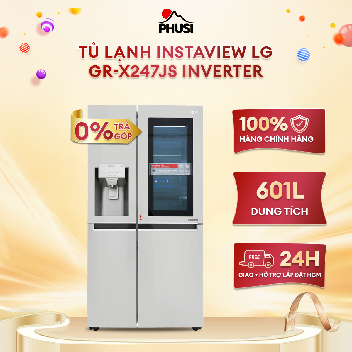 [TRẢ GÓP 0%] Tủ lạnh Instaview Door-in-Door LG GR-X247JS 601L Inverter - Bảo hành chính hãng