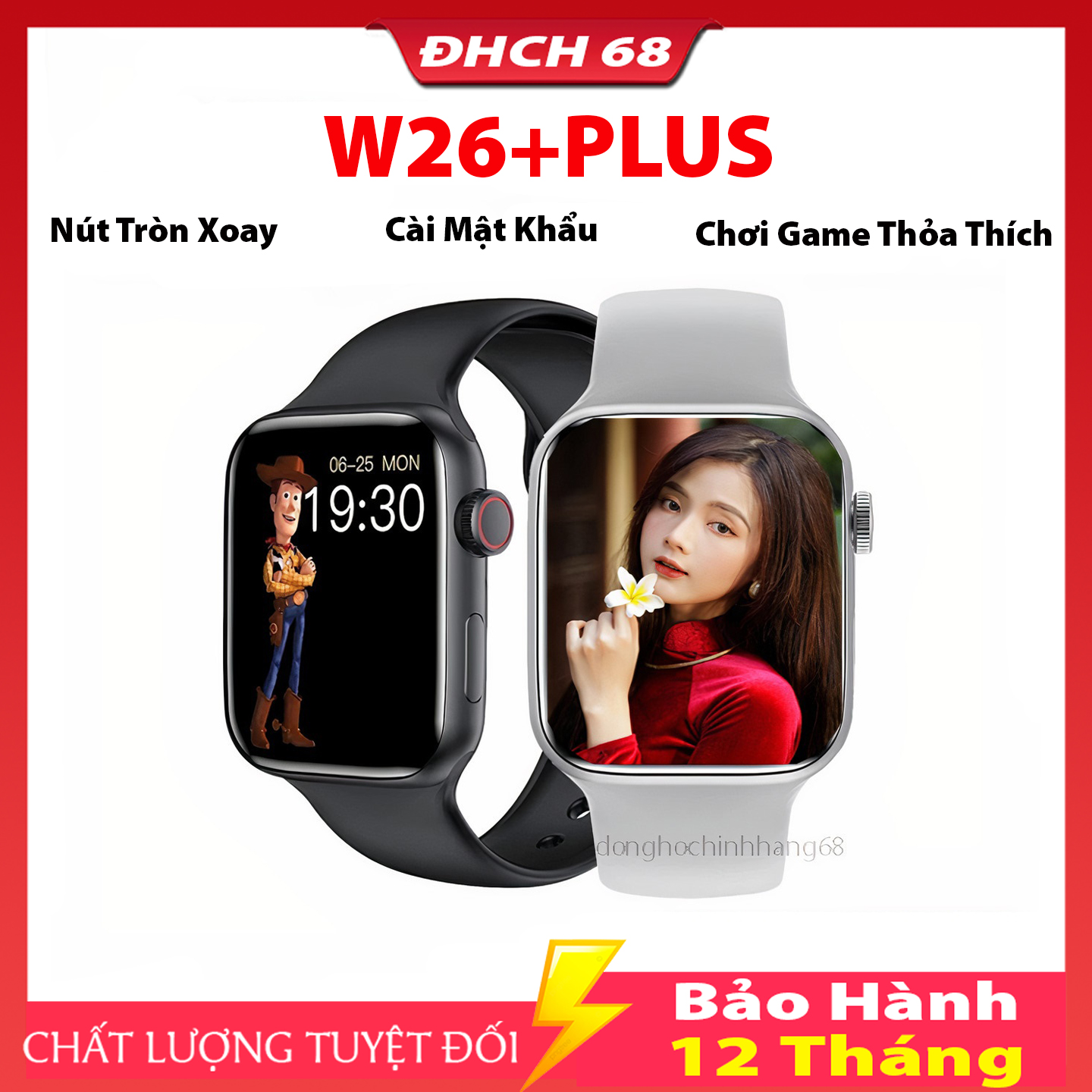 W26+Pro Đồng Hồ Thông Minh W26 Plus Series 6 - Chơi 10 Game - Cài Hình Nền - Nút Tròn Xoay Được - Cài mật khẩu - Nghe Gọi - Tiếng Việt 100% Bảo Hành 1 Năm