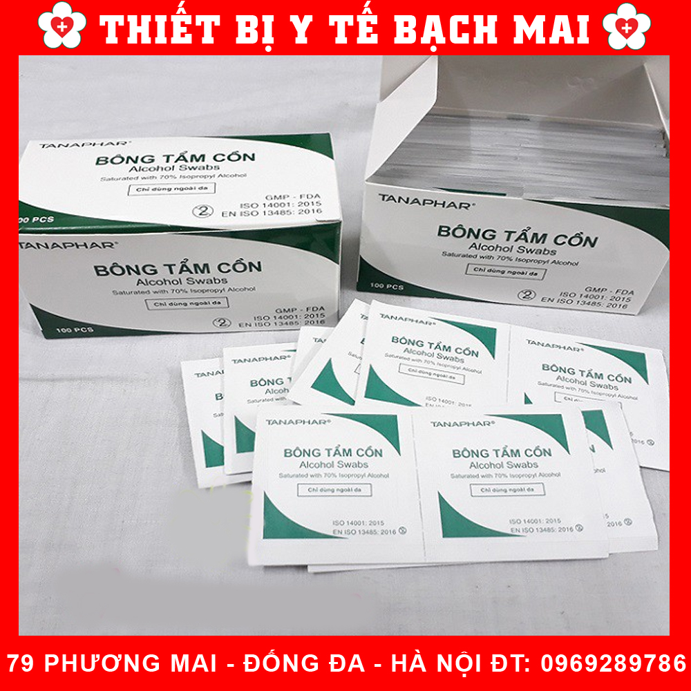 Bông Tẩm Cồn TANAPHAR - Gạc Tẩm Cồn Alcohol swabs [Hộp 100 Miếng]