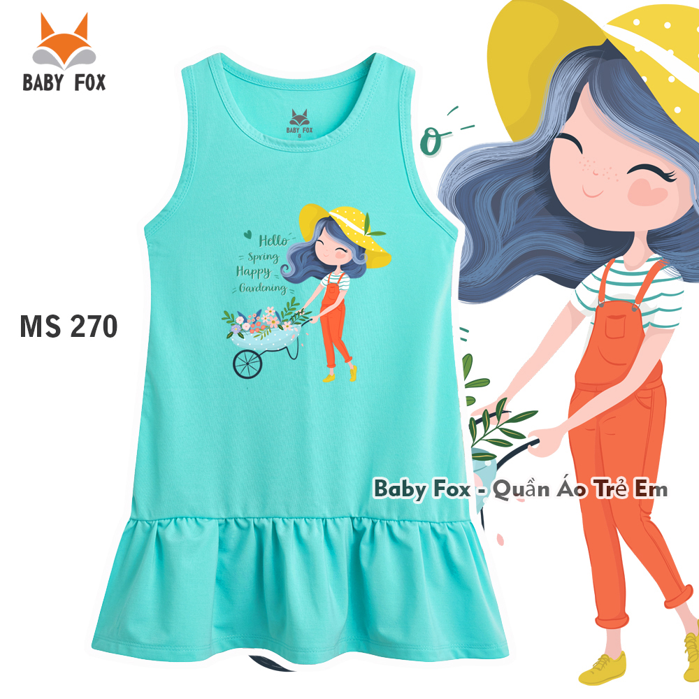 Váy đầm bé gái thun cotton 100% loại tốt, thương hiệu baby fox, in hình bé gái, size nhỏ, trung, đại a