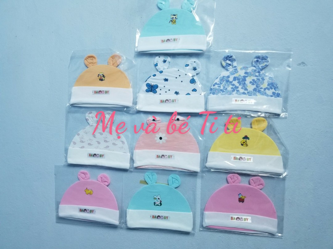 Nón sơ sinh chất cotton (10 cái) thoáng mát có 2 size cho bé