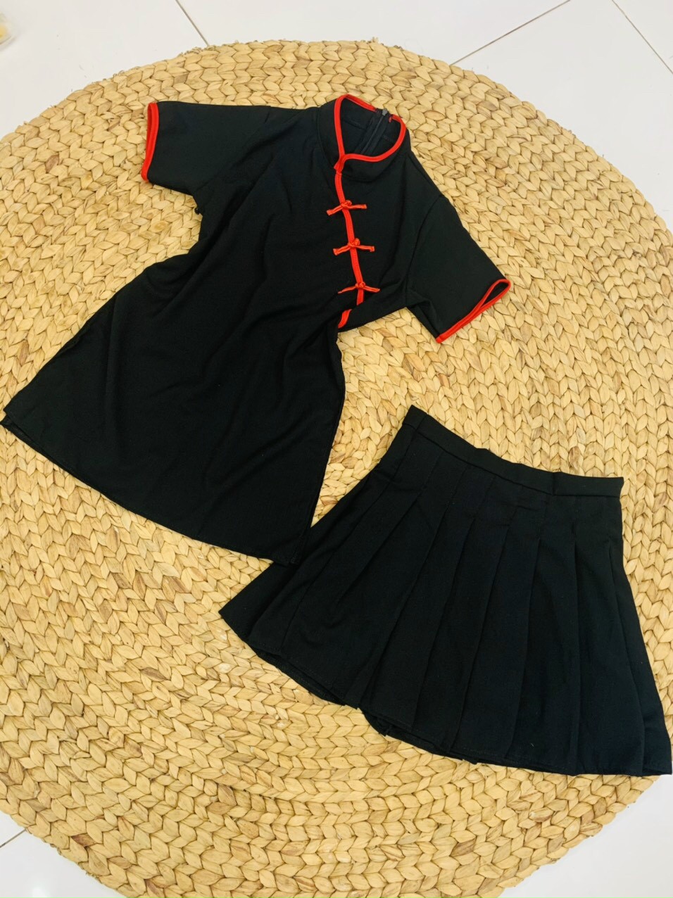 Set ao cổ tau kem chân vay xêp ly-THH#vaynu
