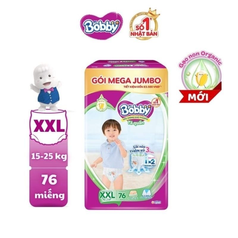 Tã Bobby Quần XXL 76 Miếng (cho bé 16kg)