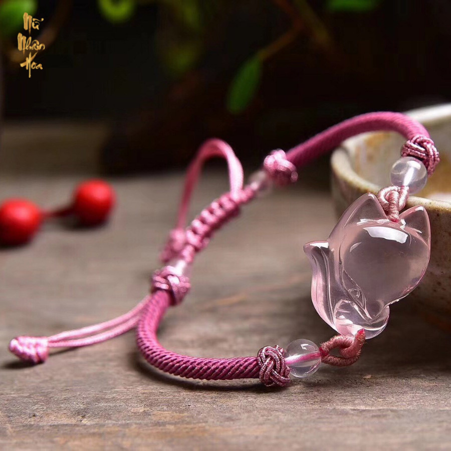 VT151 Vòng Tay Hồ Ly Thạch Anh Hồng