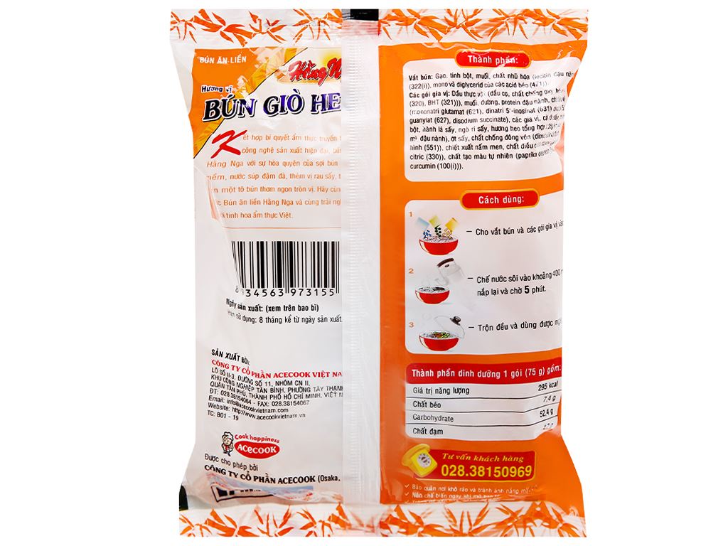 Thùng 30 gói bún giò heo Hằng Nga 75g