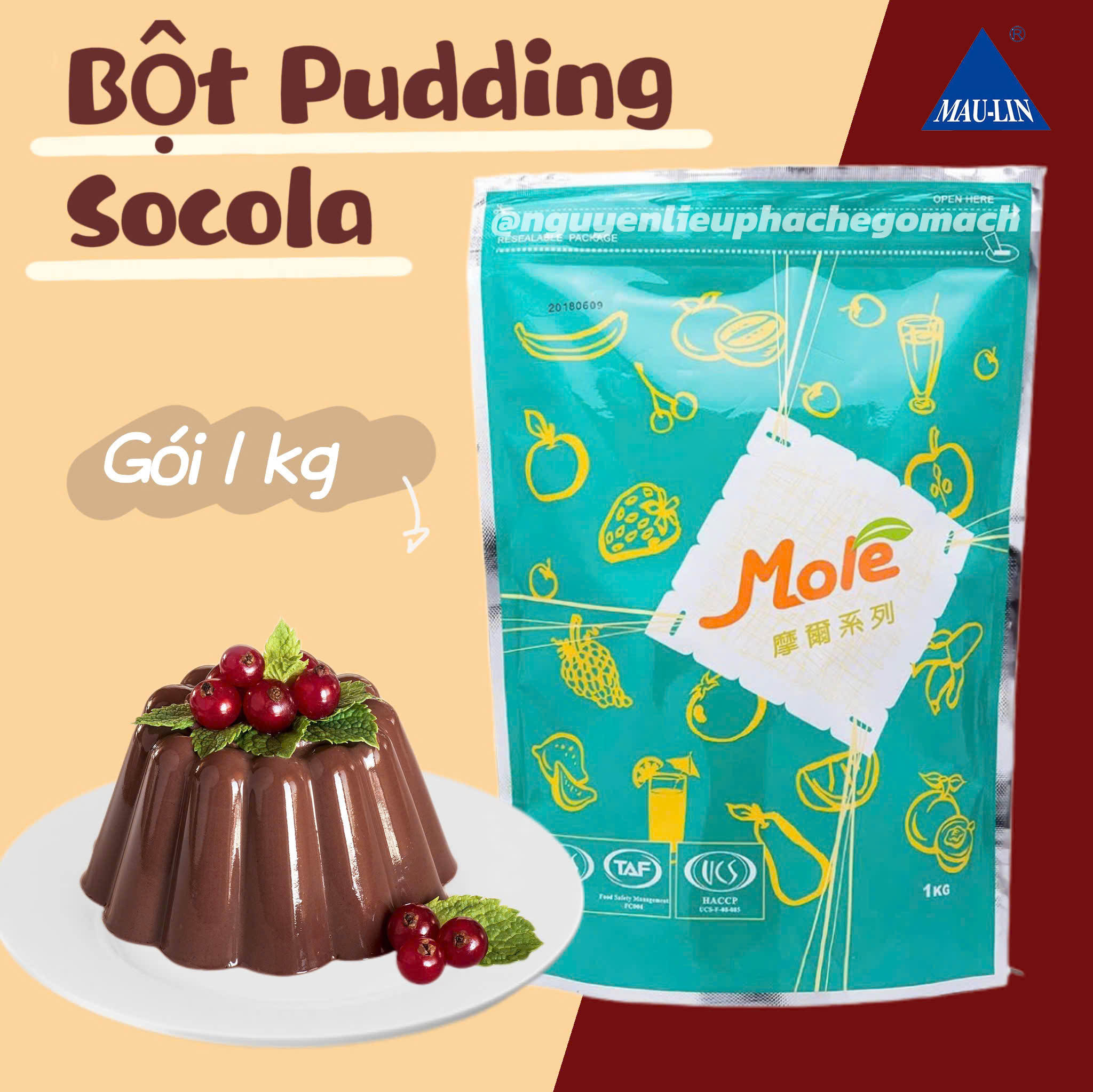 Bột Pudding Socola More / Bột More Chocolate Đài Loan 1kg / Bột Bánh Flan Socola Maulin