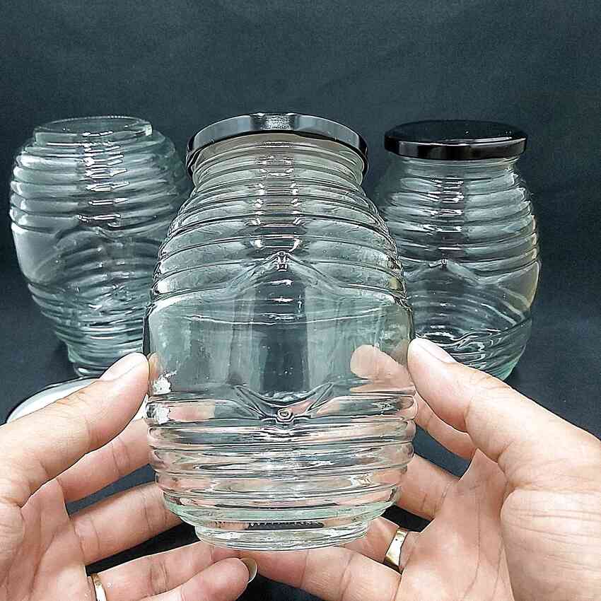 Hũ Thủy Tinh 750ML (combo 2 cái) mẫu con ong nắp thiếc đen – Hủ Thủy Tinh 750ML - Lọ Thủy Tinh 750ML - đựng mật ong yến chưng - Hũ Gia Vị