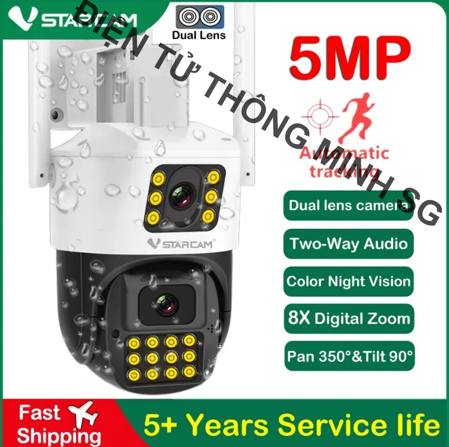 Camera Dùng Sim 4G Ngoài Trời Vstarcam - Camera Ngoài Trời Chống Nước Chuẩn IP 66 Chuẩn 5.0Mpx Hình Ảnh Siêu Nét Xoay 360 Độ Công Nghệ AI Phát Hiện Người Lạ Đàm Thoại 2 Chiều Xem Ban Đêm Có Màu Lưu Trữ Thẻ Nhớ Tối Đa 256GB