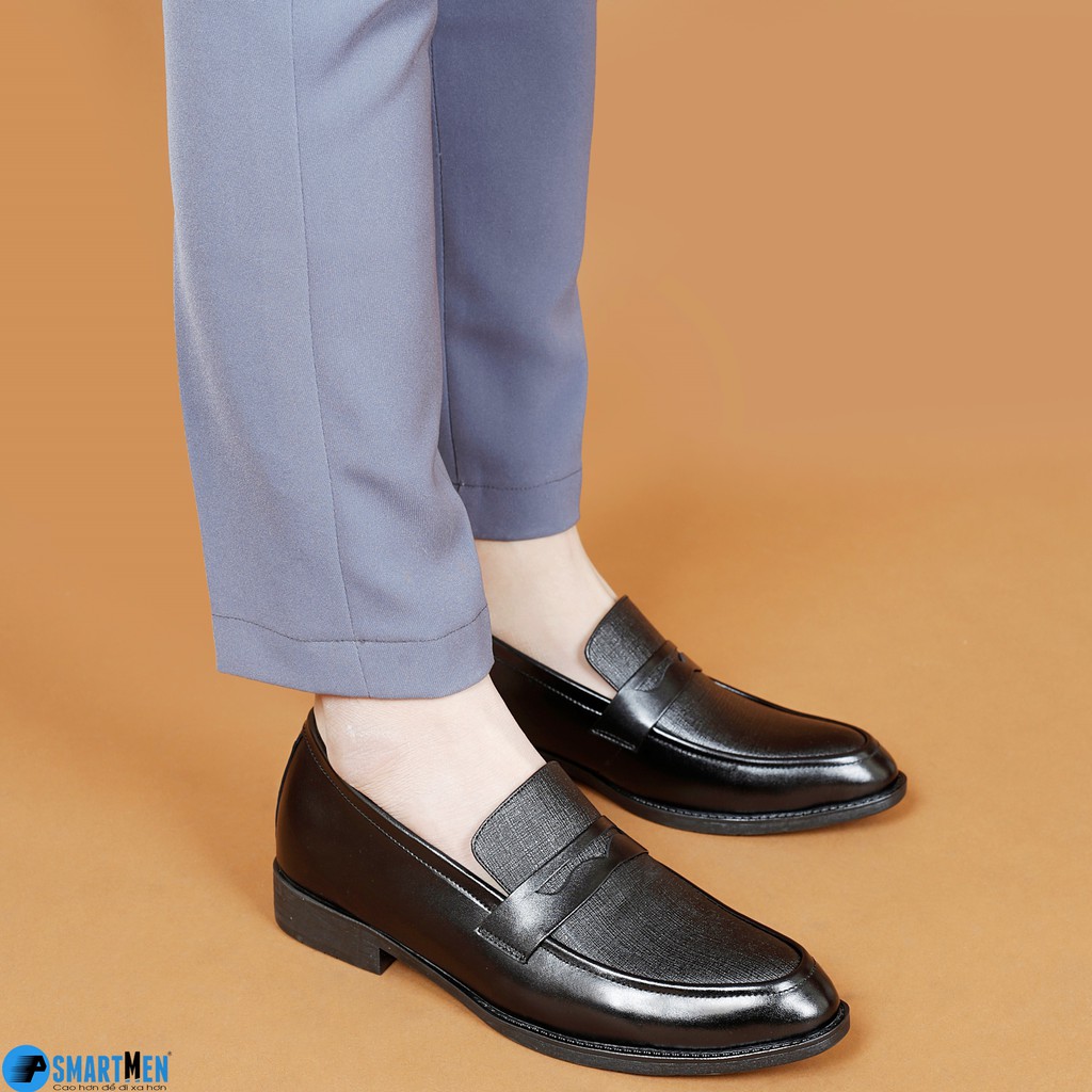 Giày lười công sở tăng chiều cao da bò SmartMen GL-04 đen