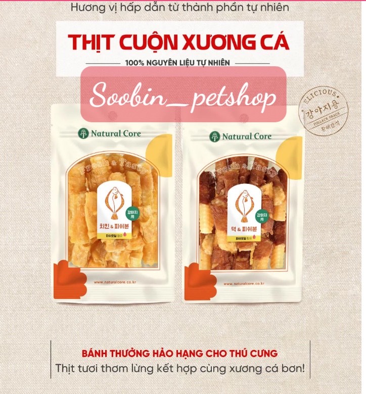 SNACK Natural Core THỊT CUỘN XƯƠNG CÁ cho chó.