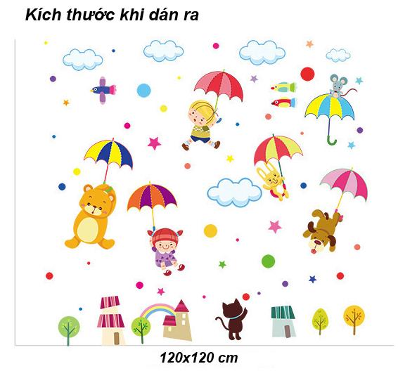 Decal dán tường Bé che ô- T42-vivadecal