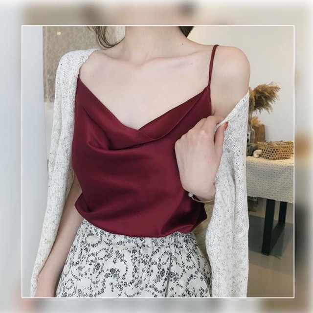 Áo lụa 2 dây nữ cổ đổ thiết kế cao cấp lụa satin ngoc trai