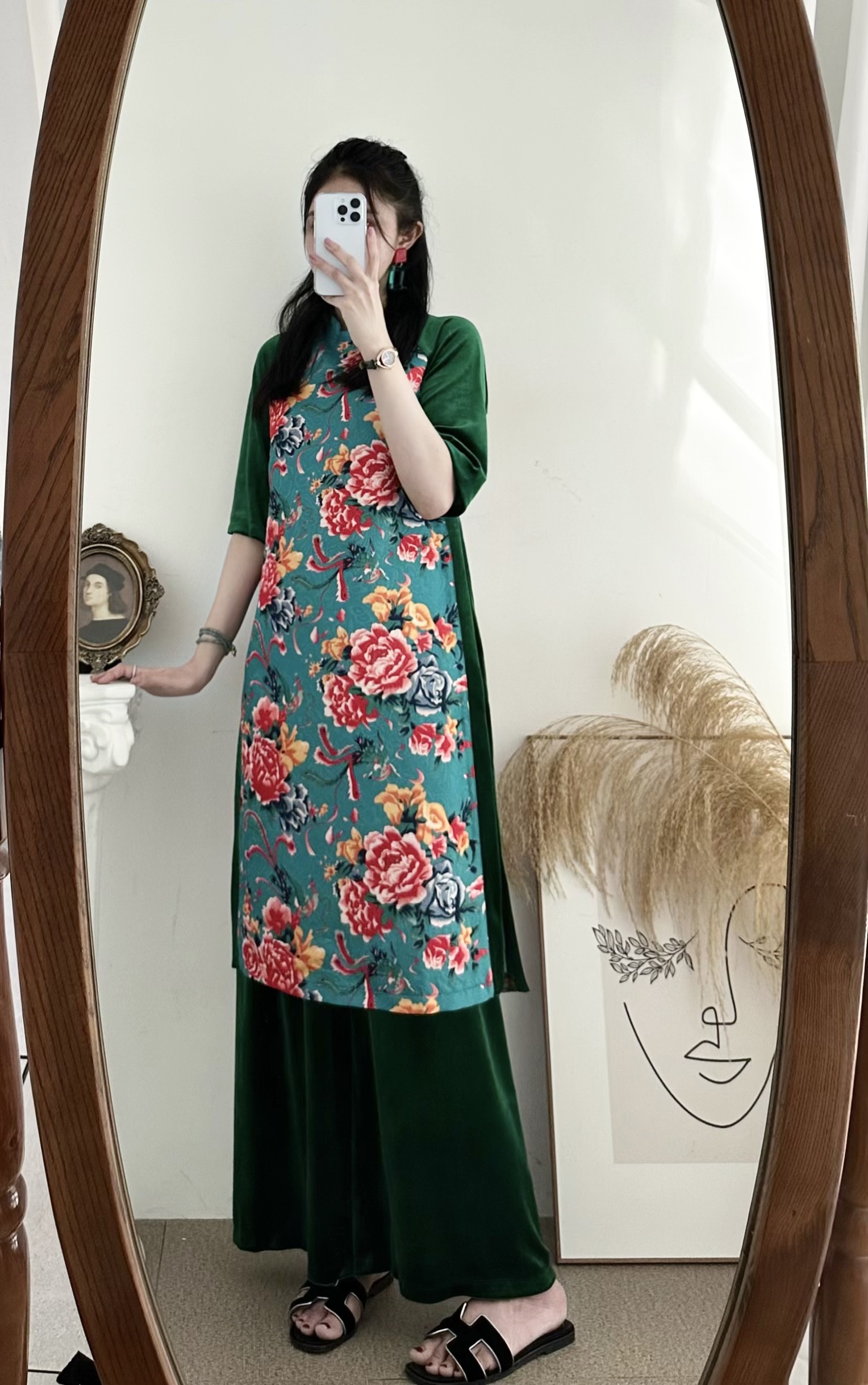 CATI Set Áo Dài Cách Tân Phối Linen (A2270)