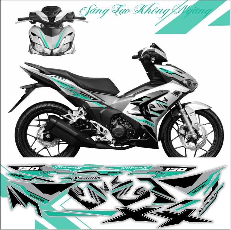 Tem winner x v3 xanh bạc-tem dán xe bạc nhám tem rời đủ màu