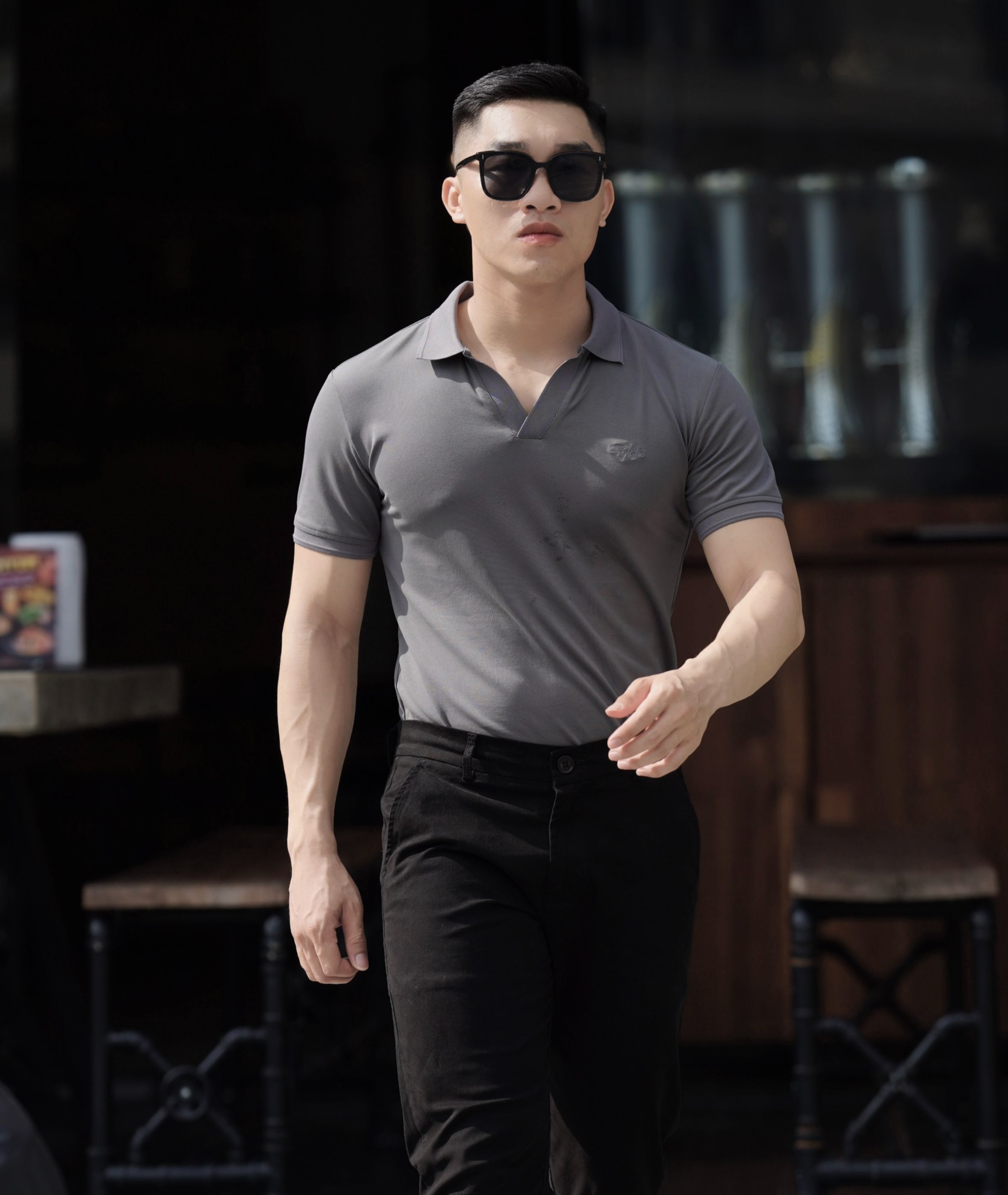 Áo polo nam HAFOS Cổ V Basic, vải Cotton cao cấp