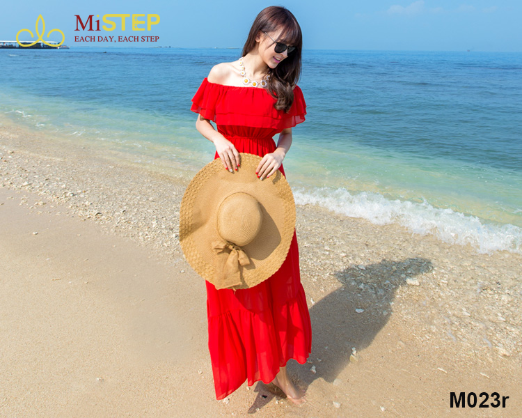 Đầm Maxi Lệch Vai Đi Biển Cho Người Béo