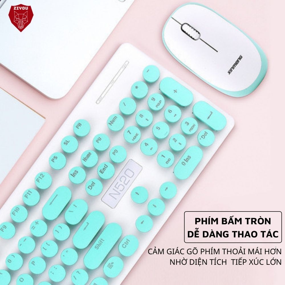 Bộ Bàn Phím Và Chuột Không Dây Màu Hồng Siêu Xinh N520, Phím Gõ ÊM, Kết Nối USB 2.4GHz Siêu Nhanh, Dùng Chip Tiết Kiệm Pin, Thiết Kế Mỏng Nhẹ Dễ Dàng Di Chuyển, Dùng Cho Máy Tính, Laptop, Tivi - ZIYOU