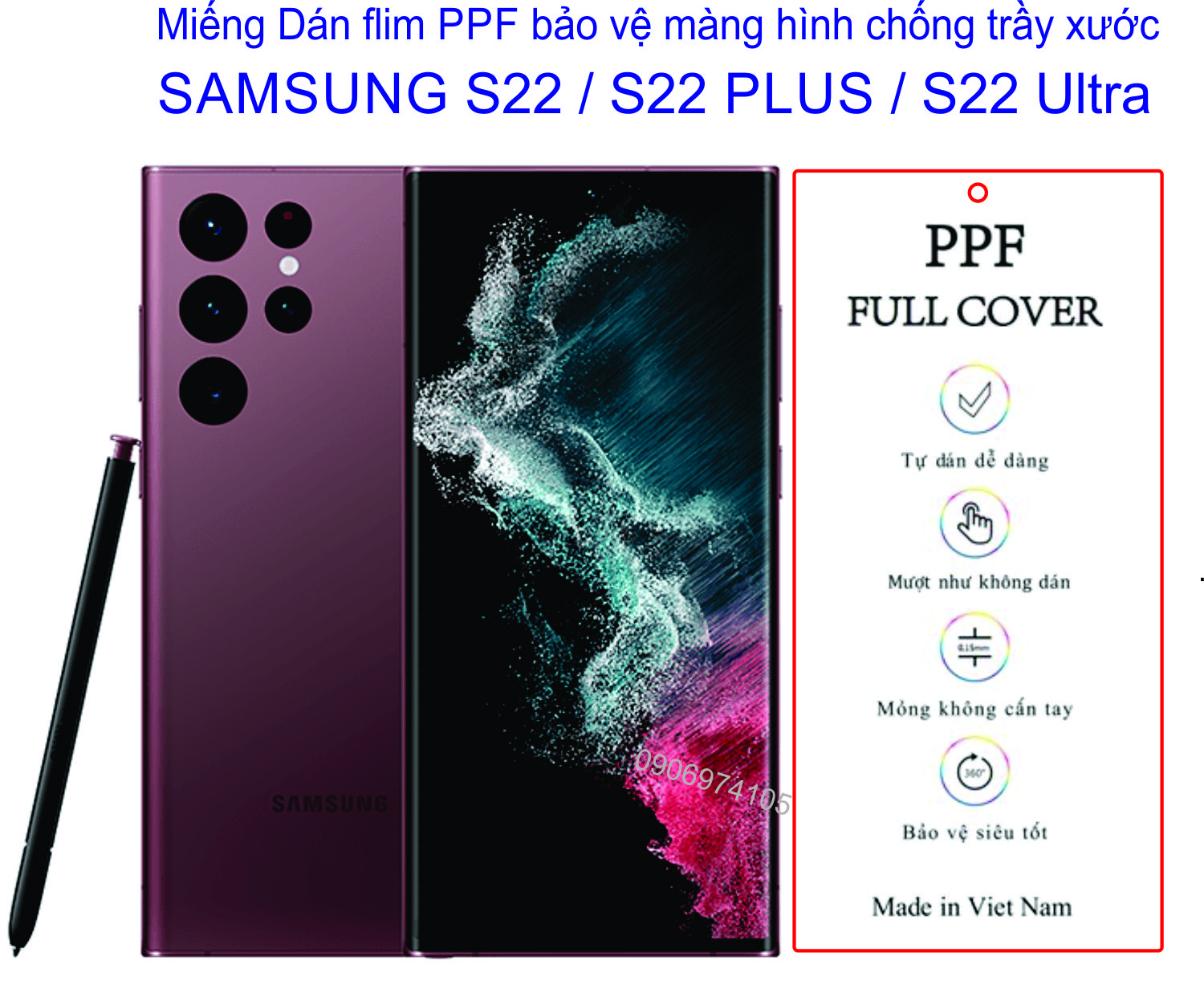 Miếng Dán PPF mặt trước SAMSUNG S22 Ultra / S22 plus / S22 chống trầy xước toàn diện
