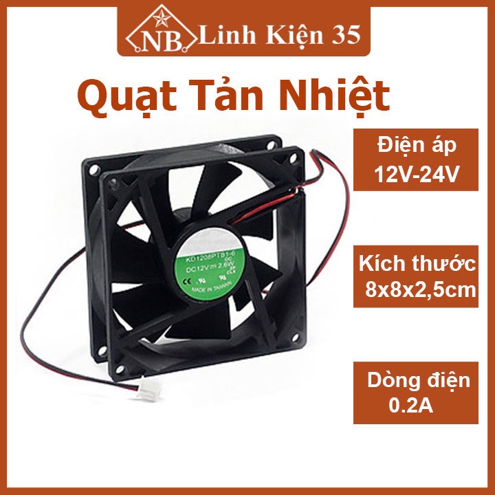 Quạt tản nhiệt 8x8x2.5cm điện áp 24VDC, công suất 0.2A làm mát, tản nhiệt thiết bị