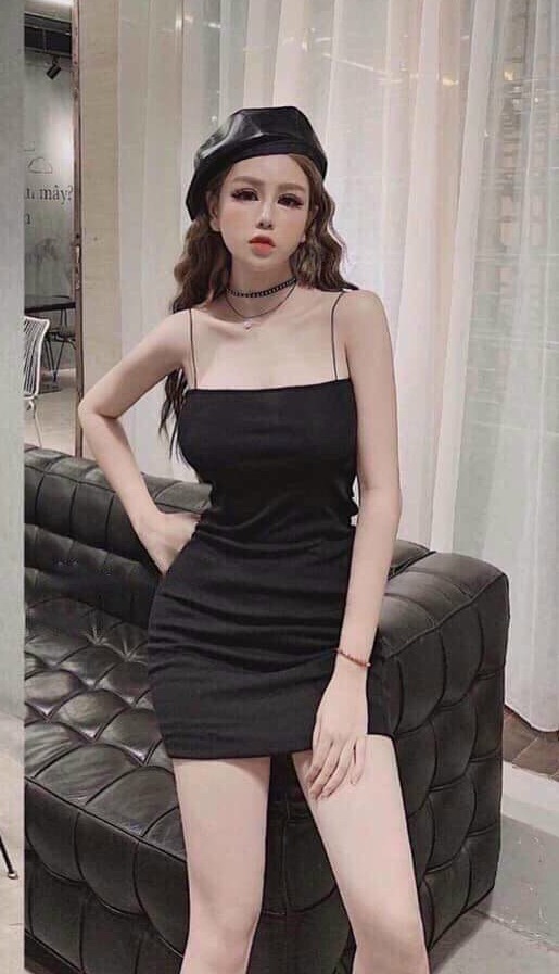 Đầm body hai dây nhún hông dễ thương