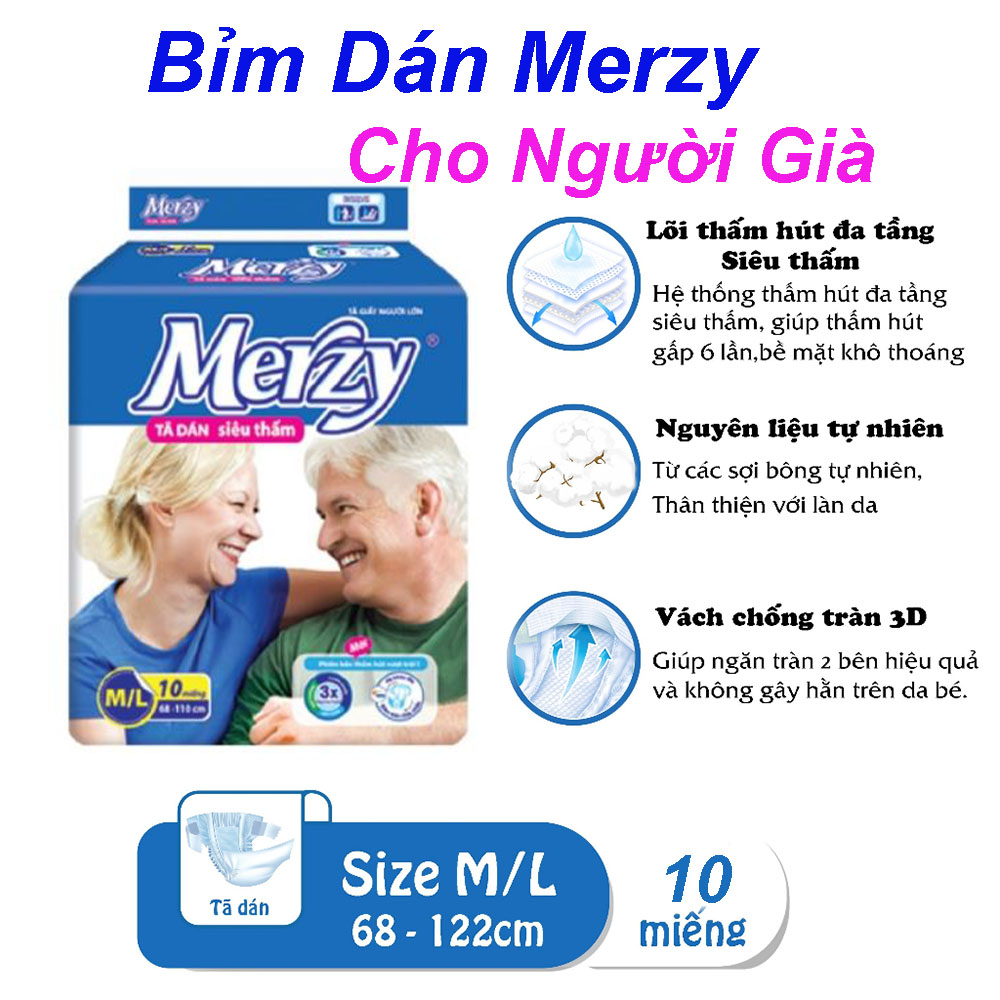 Bỉm dán merzy cho người già size m/l vòng hông 68-110cm