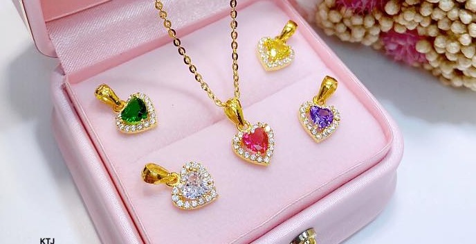 Mặt dây chuyền nữ vàng tây hình trái tim gắn đá xinh xắn,Phụ kiện trang sức nữ,có bảo hành,MS017,vàng bạc an chi
