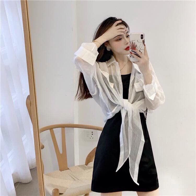 ( ẢNH THẬT) SÉT ĐẦM 2 DÂY ÔM BODY KÈM ÁO SƠ MI VOAN MỎNG HÀN QUỐC ( tặng kèm móc khóa) SIÊU HOT, LEVERMART