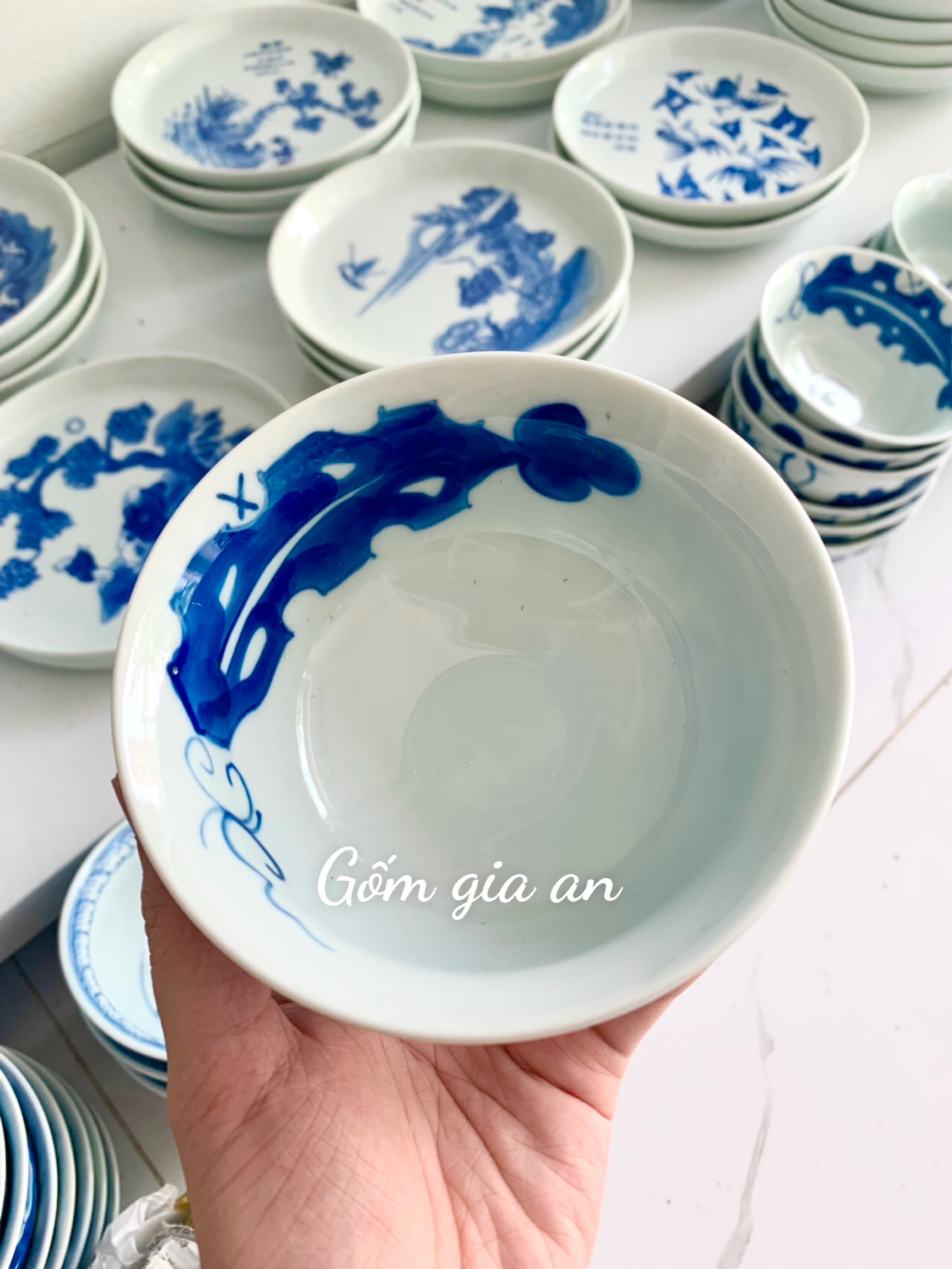 Bát cơm, chén cơm men lam phỏng cổ Lá Lật gốm sứ Bát Tràng