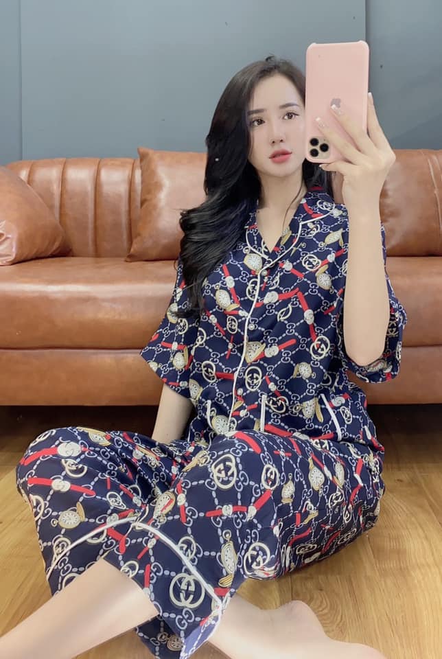 Đồ Ngủ Ren Pijama lụa satin  form đẹp - Hình thật
