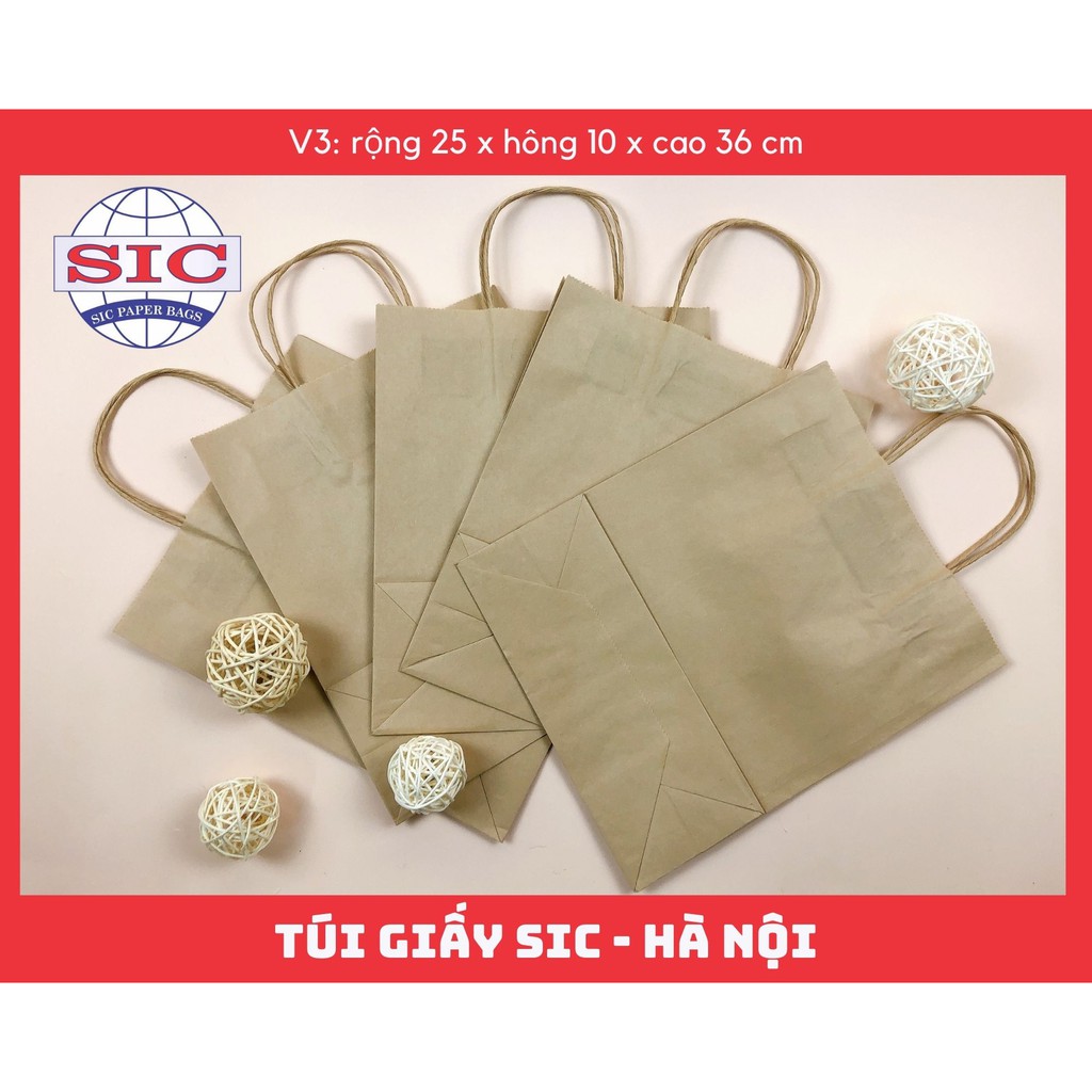 [SET 100 CHIẾC] TÚI GIẤY KRAFT V3- 25x10x30 CÓ QUAI