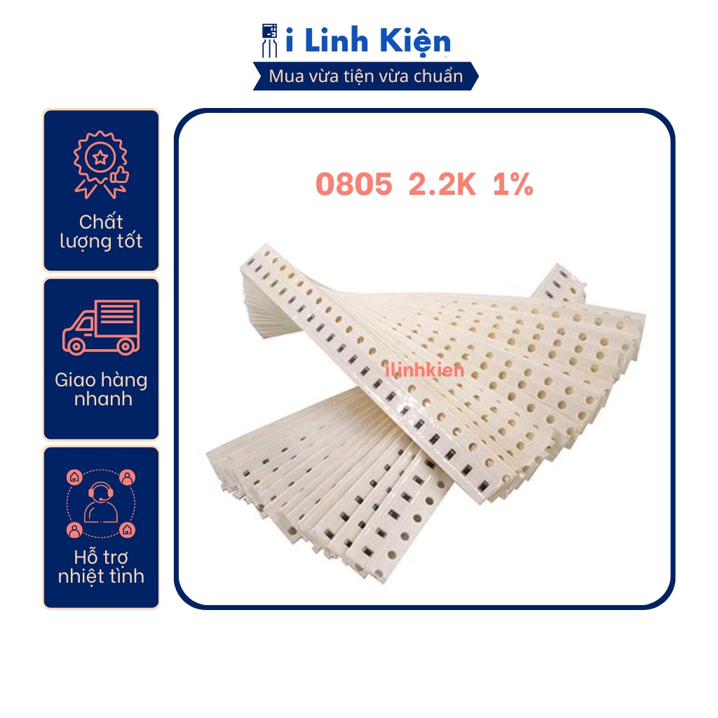 Điện trở dán 0805 2.2K 1% chất lượng tốt (dây 100c)