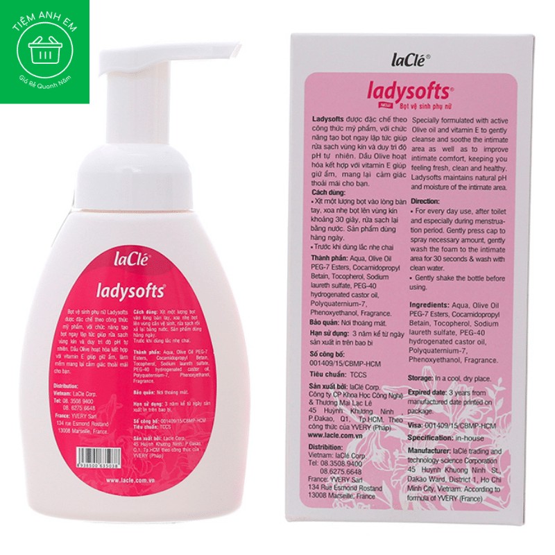 Bọt vệ sinh phụ nữ Ladysofts Chai 250ml (Hồng)