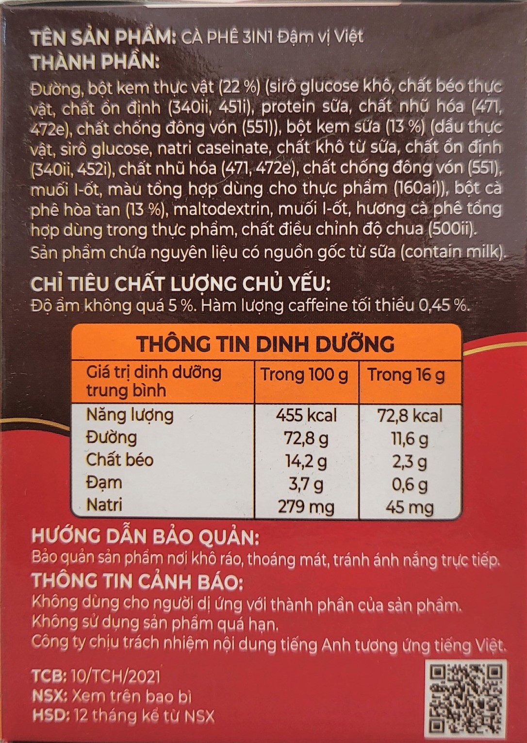 HỘP ĐỎ (THE COFFEE HOUSE 288g / 18 gói) CÀ PHÊ 3 IN 1 ĐẬM VỊ VIỆT Instant Coffee