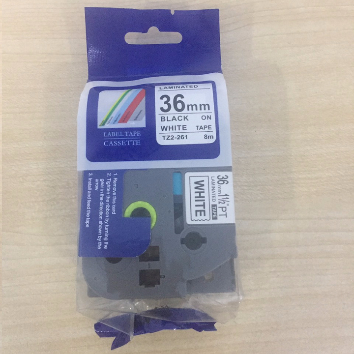 Cuộn băng nhãn 36mm TZ2-261 chữ đen nền trắng cho máy in Brother P-Touch