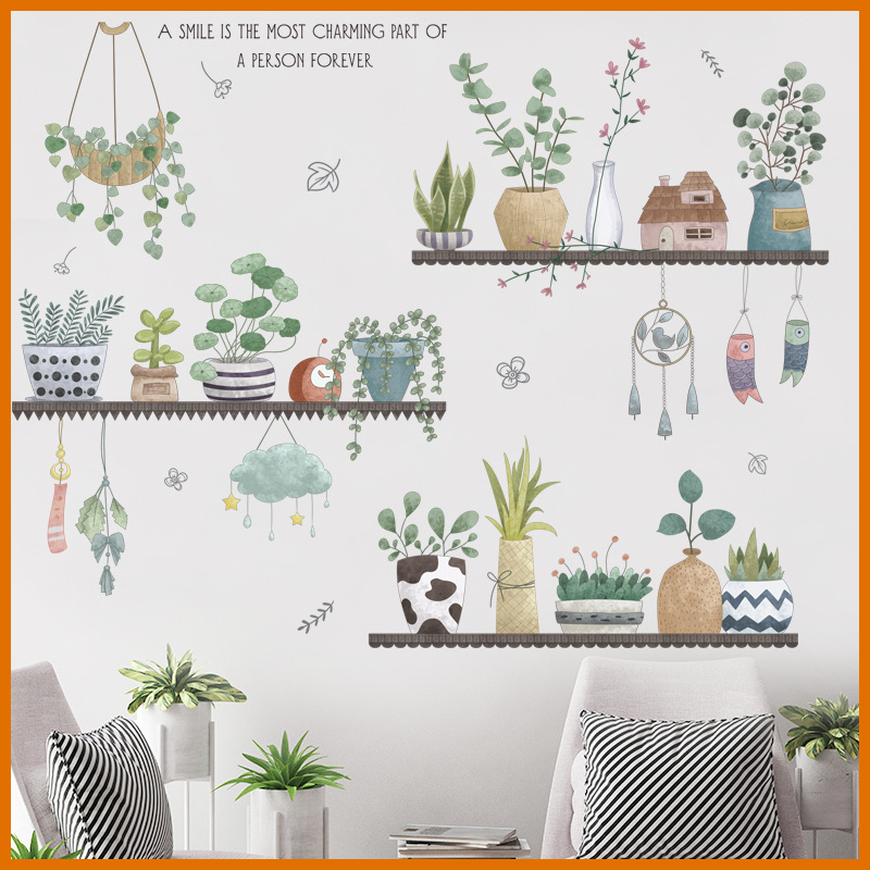 Decal dán tường giỏ cây hoa bắc âu