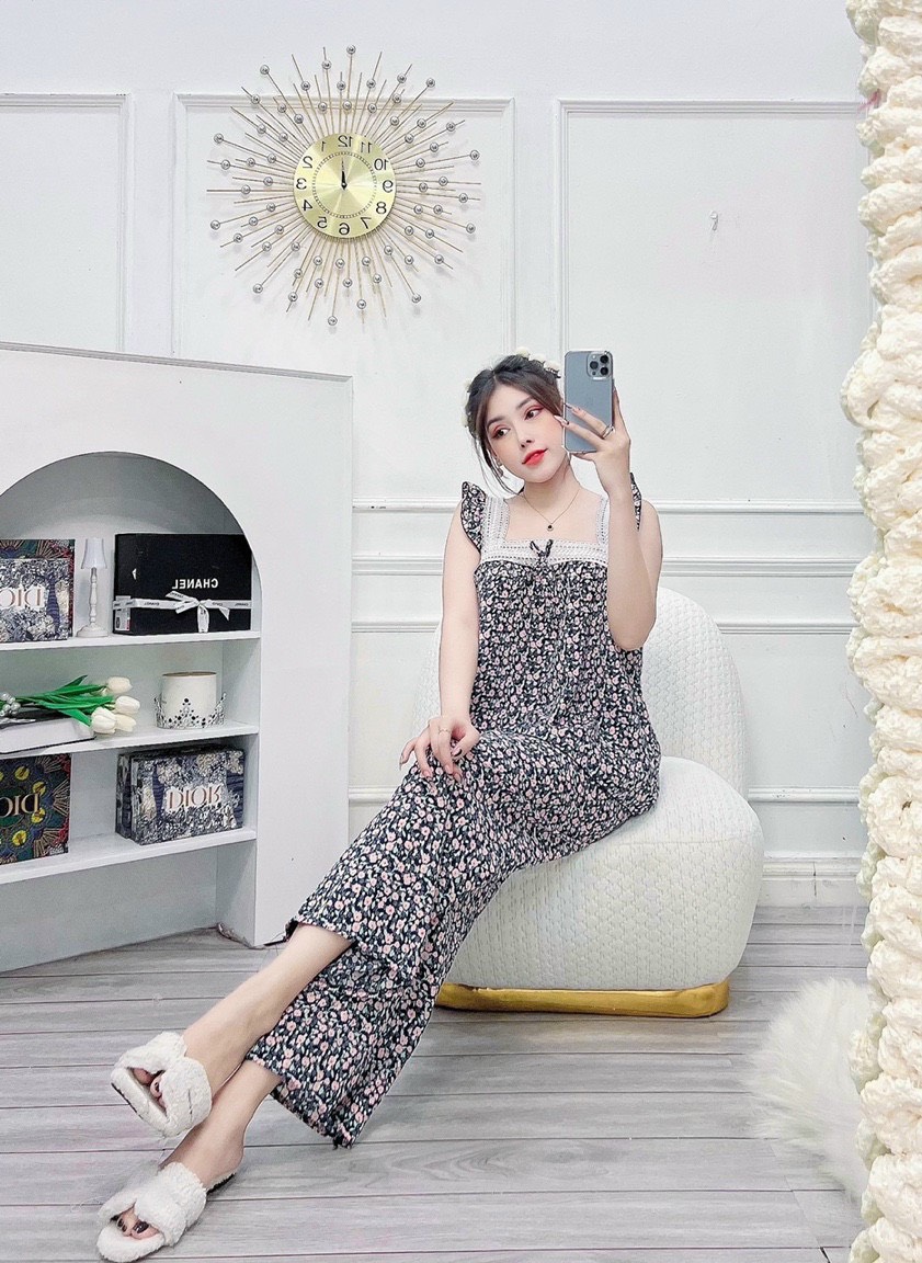 Đồ bộ nữ cánh tiên quần dài vải lụa hàn dưới 57kg - mặc thoáng mát