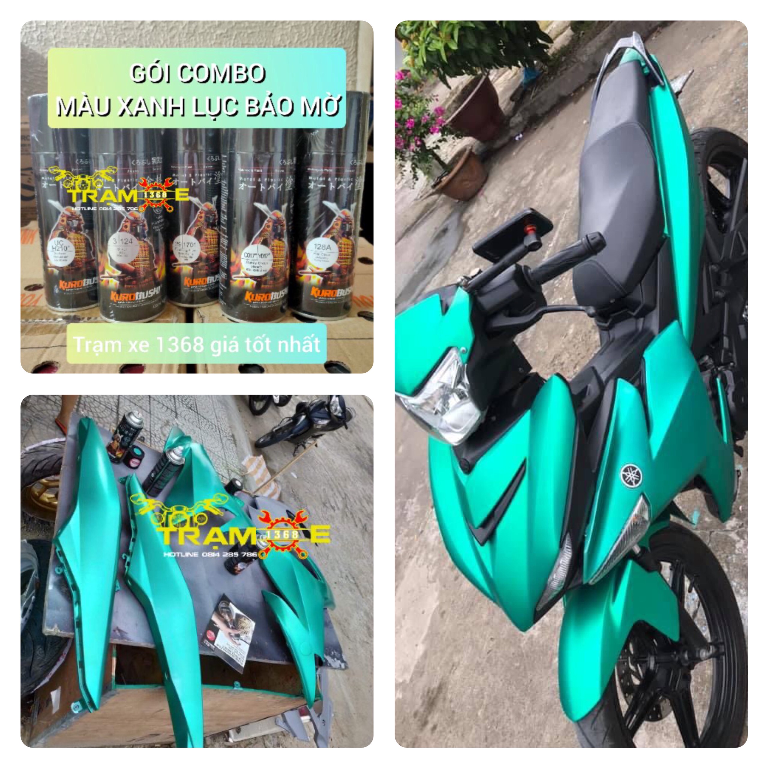 COMBO Sơn Samurai màu Xanh Lục Bảo nhám mờ Y017 chuẩn quy trình đủ bước bền đẹp, có vòi phun chống chảy tiện lợi