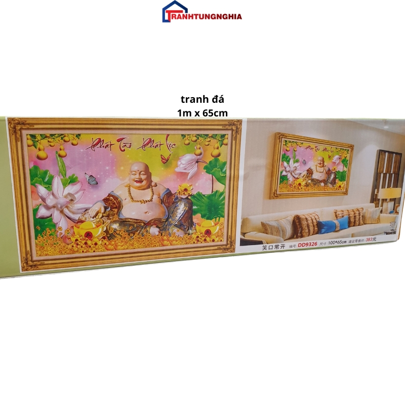 Tranh đính đá, tranh thêu chữ thập phật di lạc phát tài phát lộc 1m x 65cm