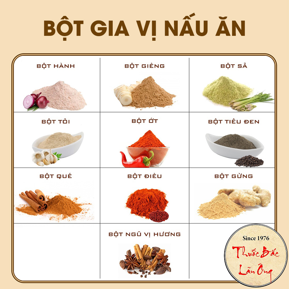 Set 10 loại bột gia vị nấu ăn (gia vị nhà bếp, tẩm ướp, tạo hương vị, hương thom cho món ăn)