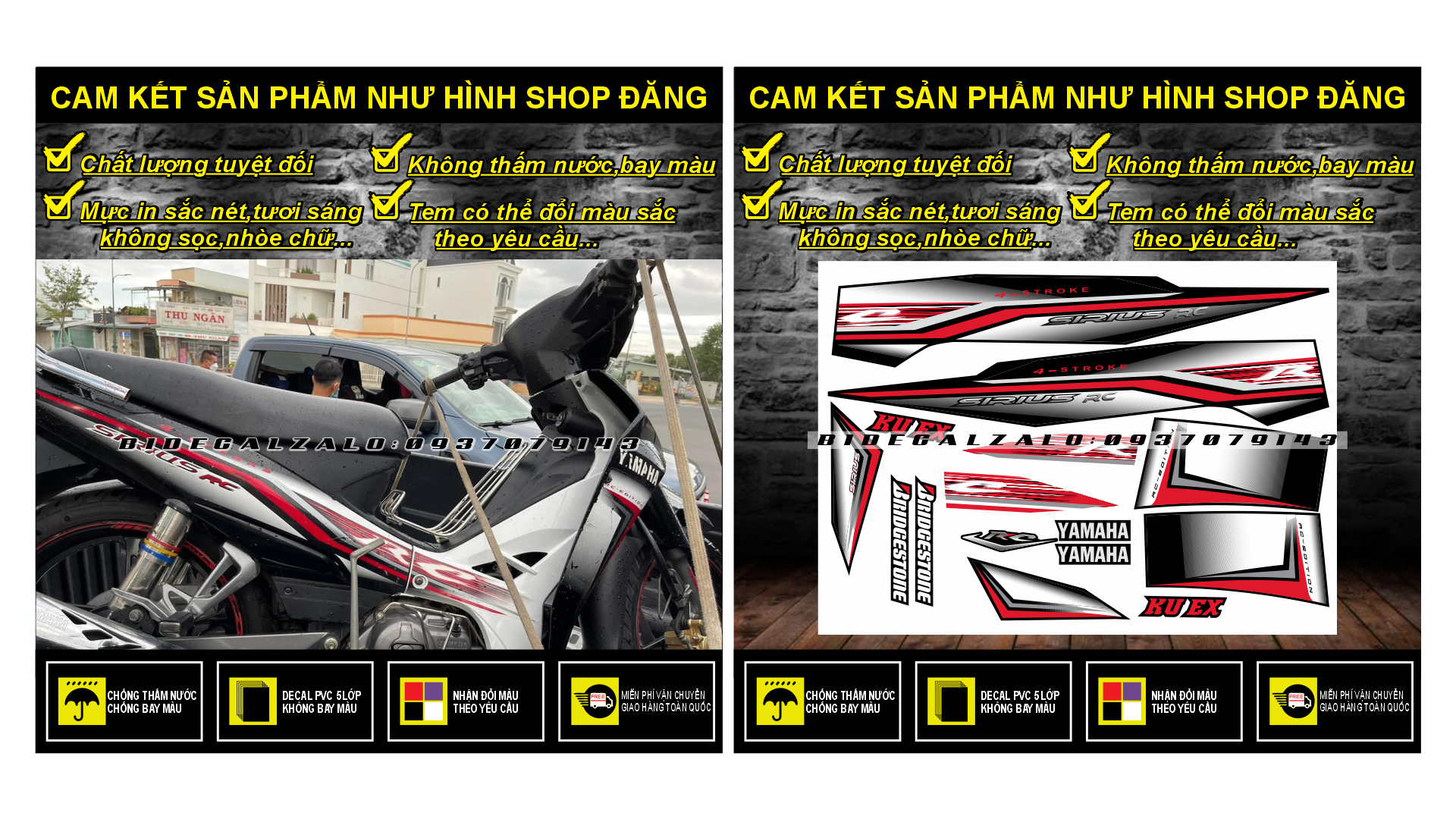 HCM-BIDECAL- TEM RỜI SIRIUS MẪU DZIN TRẮNG ĐỎ ĐEN