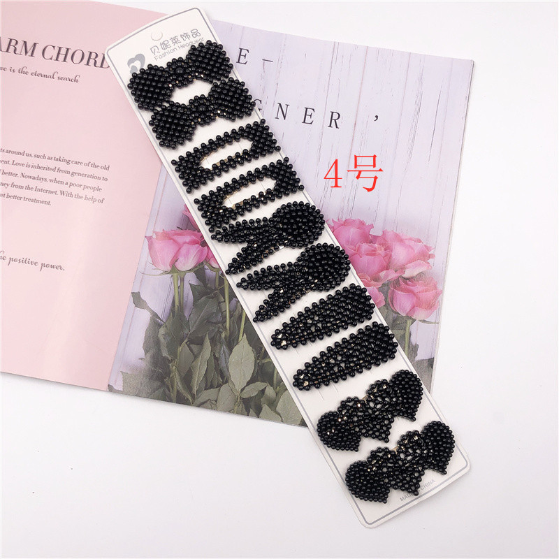 Set 5 cái kẹp bấm tóc mái đính hạt châu nhân tạo màu đen