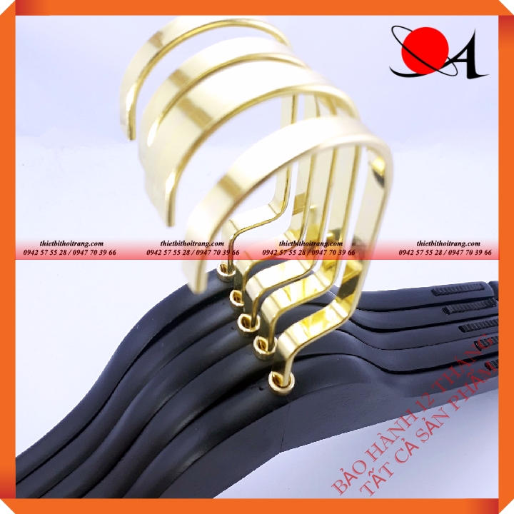 Bộ 5 Móc Gỗ Cổ Tròn Sơn Đen Có Vai Đệm Luxury(LZ-5MGAĐT-Đ-VV10)